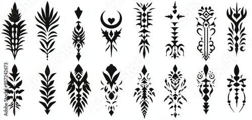 Black and White Abstract Tribal Tattoo Designs Geometric Shapes and Patterns on White Background Tribal