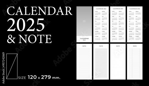 Calendar 2025 & note template planner vector diary in a minimalist style, portrait