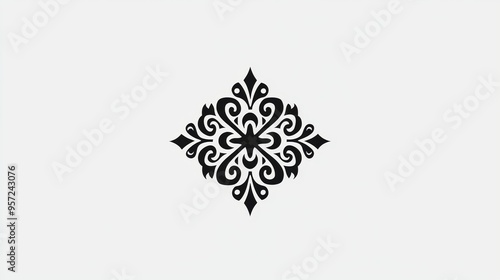 Black White Ornamental Design Centered Symmetrical Intricate Floral Pattern Minimalist Concept Tribal