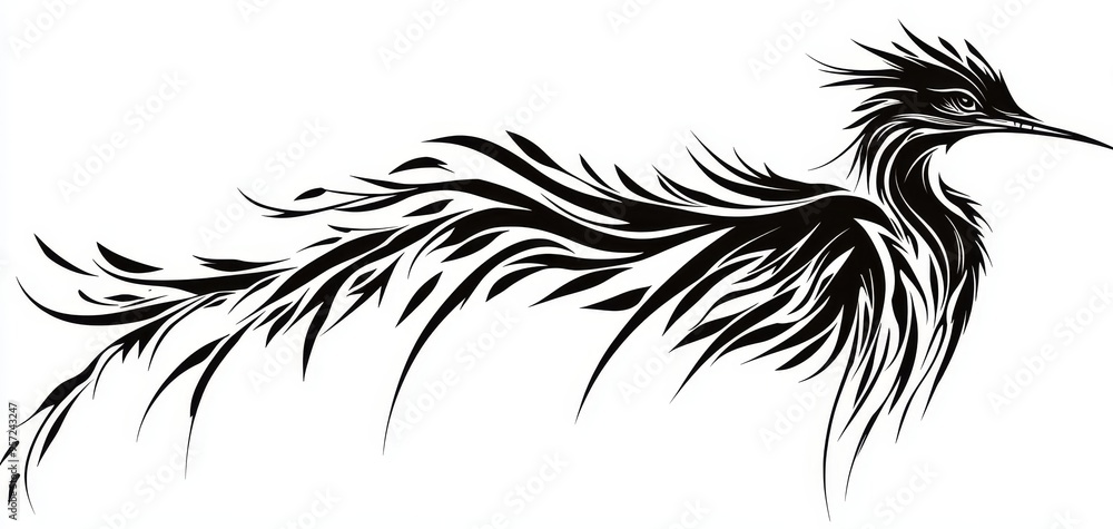 Black White Bird Silhouette Abstract Side View Feathery Detail Mystical Transformation Tribal Black White Bird Silhouette Abstract Side View Feathery Detail Mystical Transformation Tribal