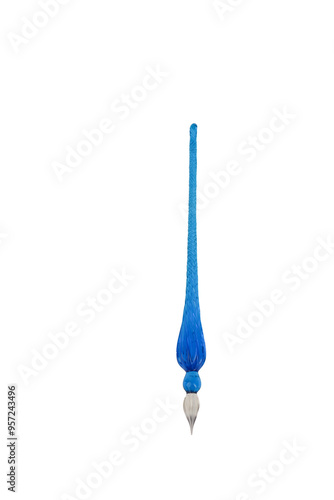 transparent blue glass pen for writing with ink with transparent or white background photo in horizontal, png photo