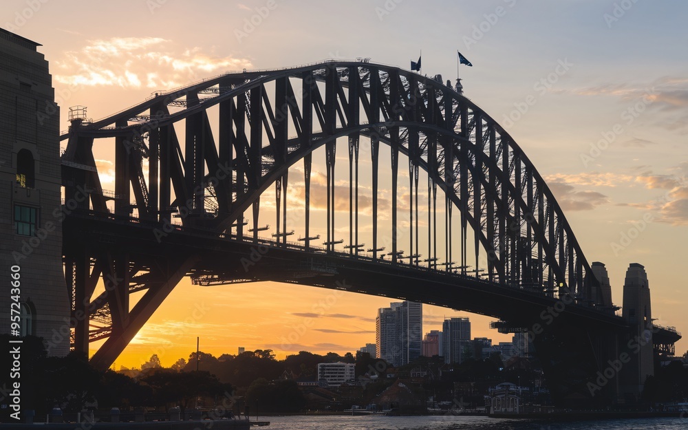 Harbour Bridge Sunset Silhouette: Dramatic Sydney Skyline Background Harbour Bridge Sunset Silhouette: Dramatic Sydney Skyline Background