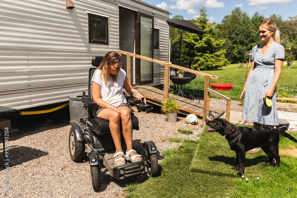 Person with a disability Getting Ready for a Walk Person with a disability Getting Ready for a Walk