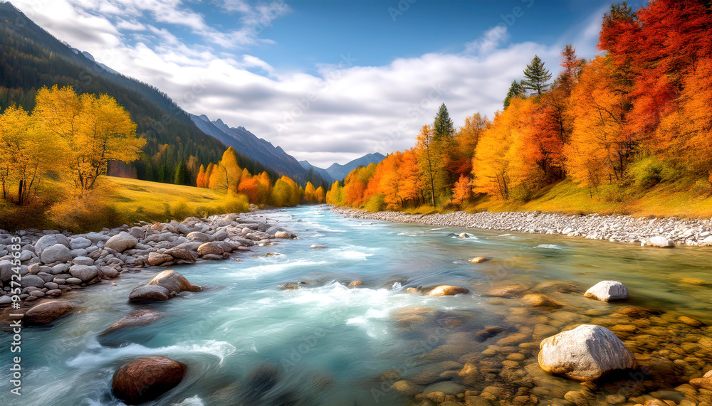 Berglandschaft mit Bach im Herbst Berglandschaft mit Bach im Herbst