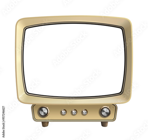 Mid century modern television set isolated on a transparent background.. Over the air VHF and UHF reception. 