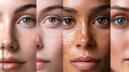 the 5 different categories of skin types on 5 different faces in a row