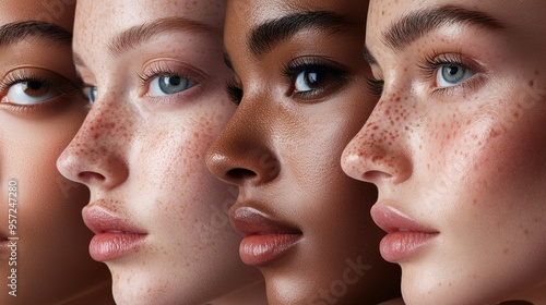 the 5 different categories of skin types on 5 different faces in a row