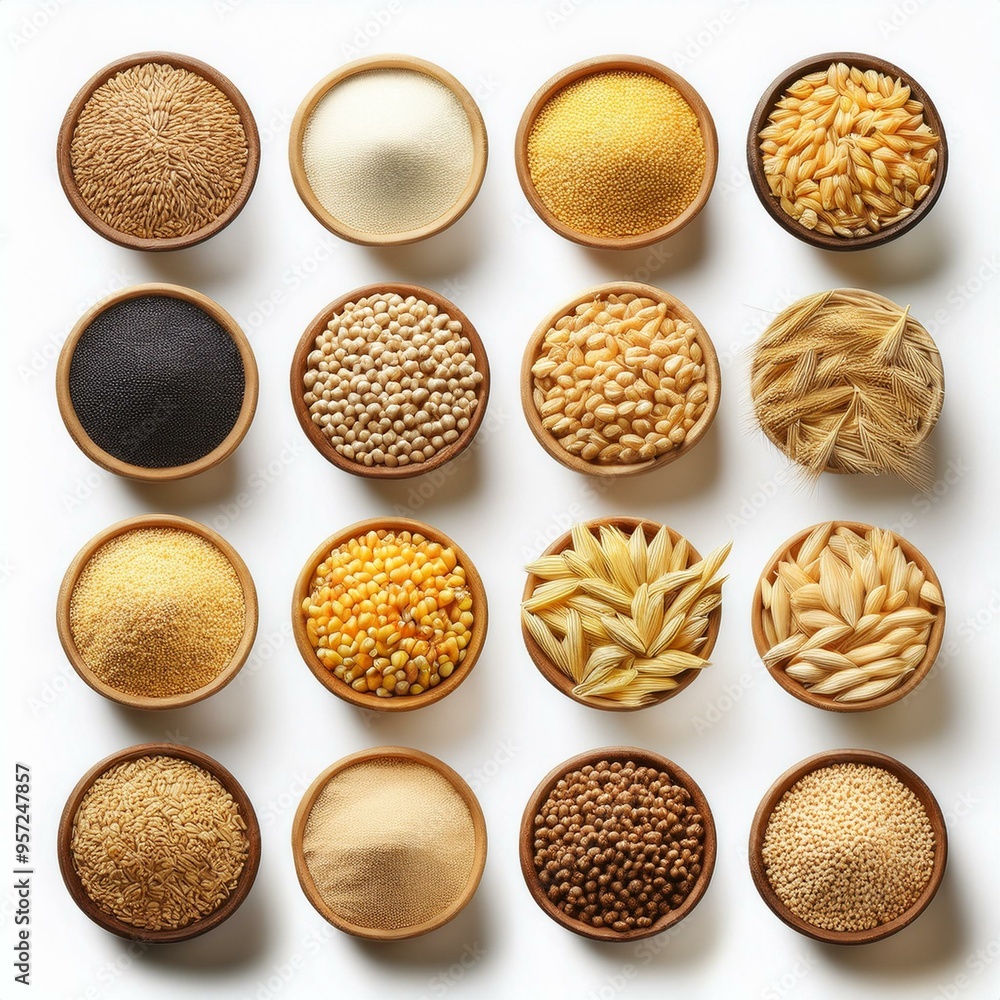 Collection of kinds of grain isolated on withe background Collection of kinds of grain isolated on withe background