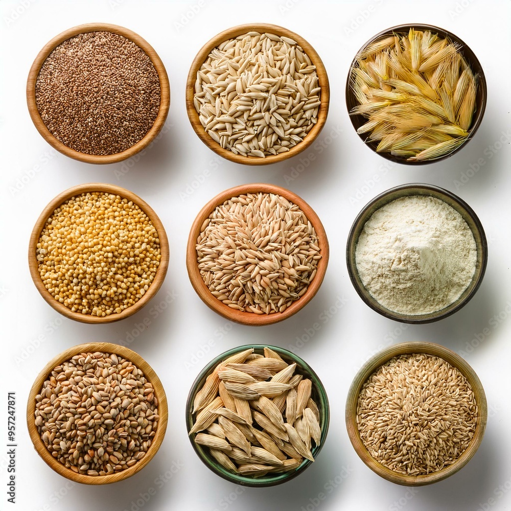Collection of kinds of grain isolated on withe background