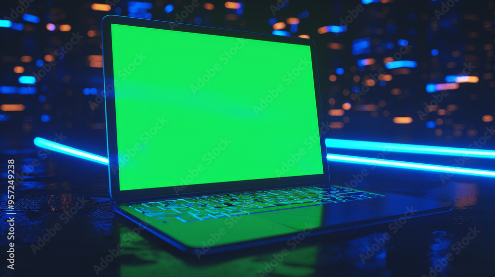 3d illustration of a laptop with a green screen 3d illustration of a laptop with a green screen