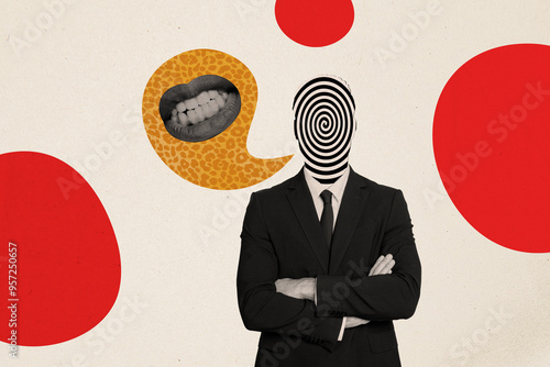 Φωτογραφία Composite collage image of angry mouth annoyed mask hallucination argument billb