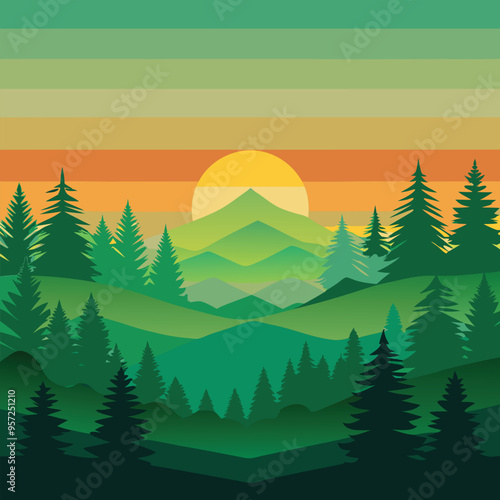 Sunset landscape vector illustration