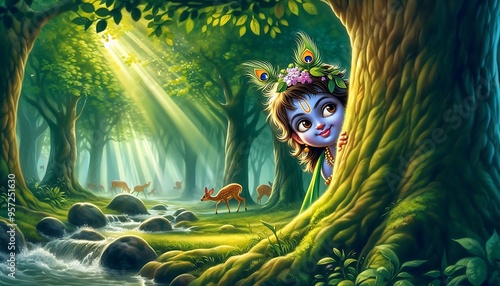 Playful Krishna in the Enchanted Forest photo