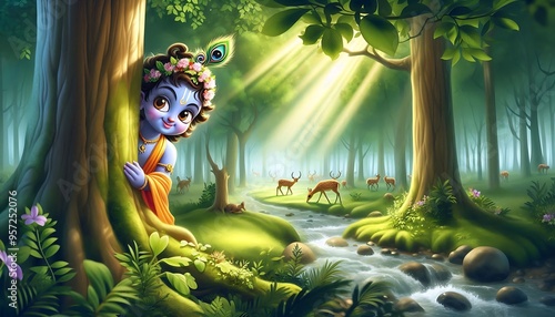 Playful Krishna in the Enchanted Forest photo