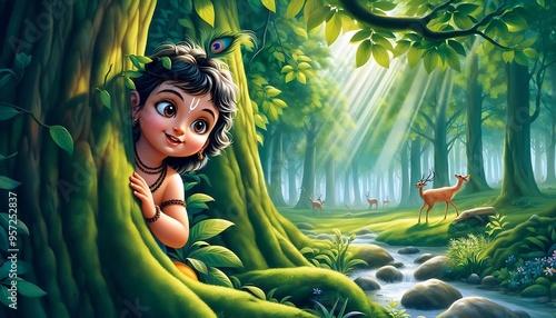 Playful Krishna in the Enchanted Forest photo