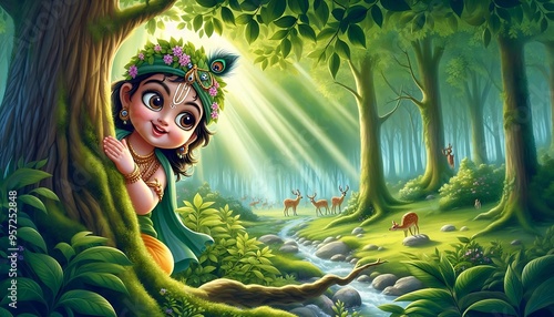 Playful Krishna in the Enchanted Forest photo