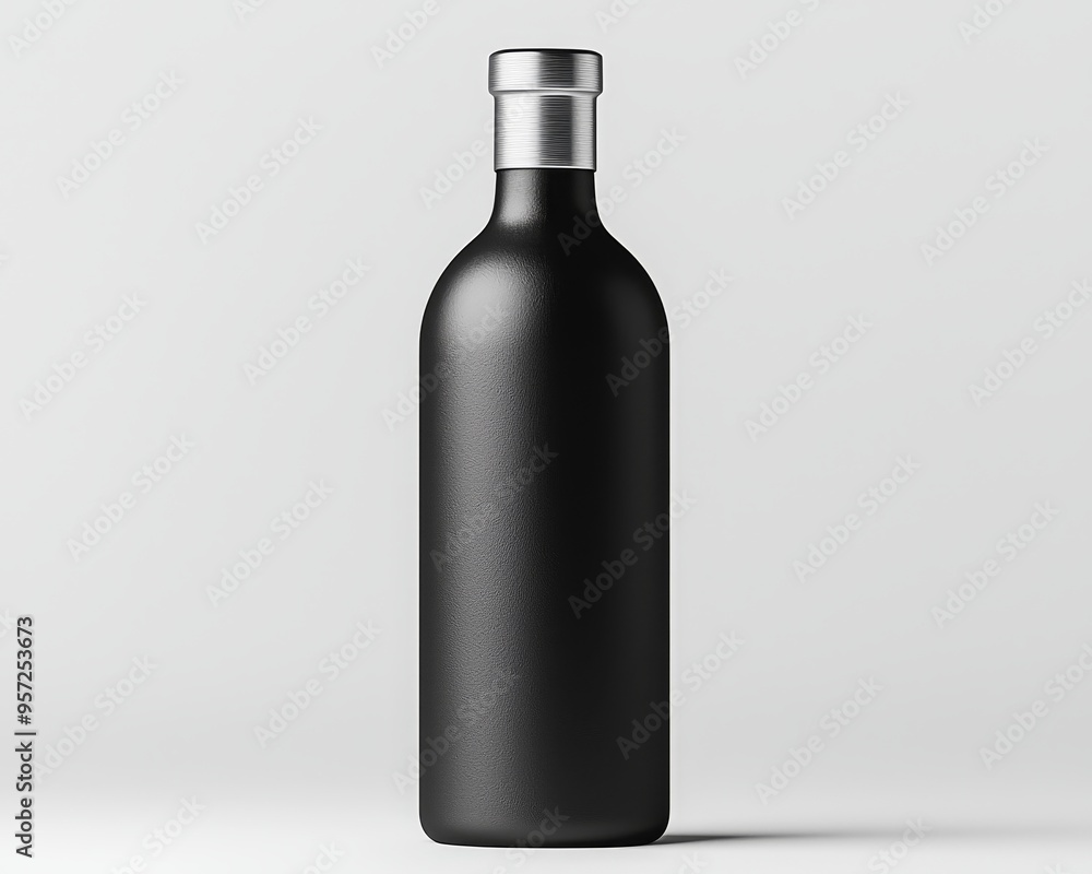 Black Wine Bottle with Silver Cap Minimalist Composition Centered Perspective Blank Label Ready for Branding Bottle Mockup Black Wine Bottle with Silver Cap Minimalist Composition Centered Perspective Blank Label Ready for Branding Bottle Mockup