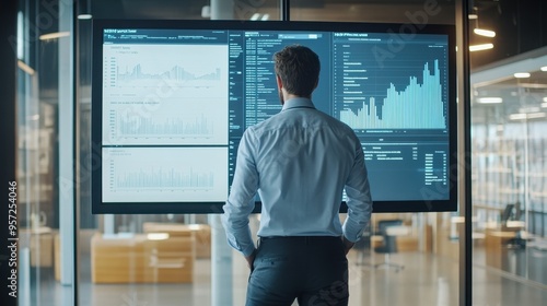 Businessman Analyzing Financial Data on Multiple Screens