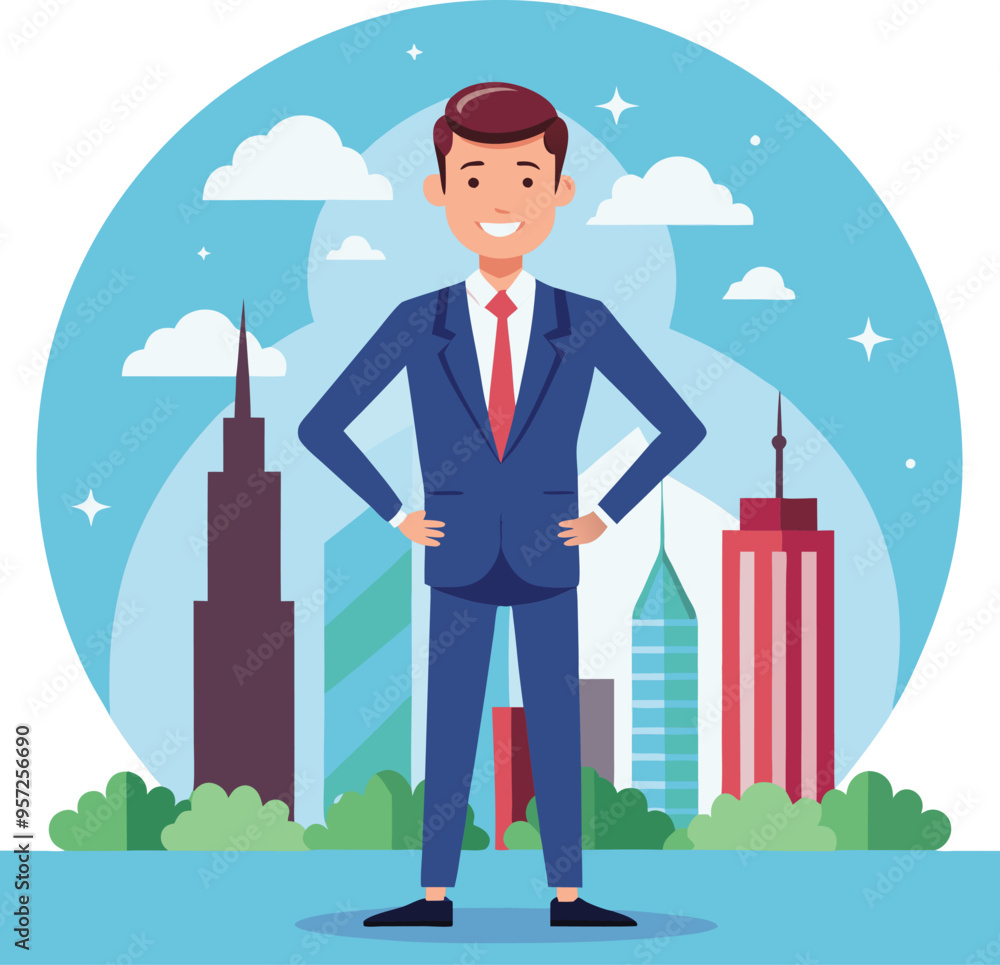 Illustration of a business man modern cartoon vector flat character white background Illustration of a business man modern cartoon vector flat character white background