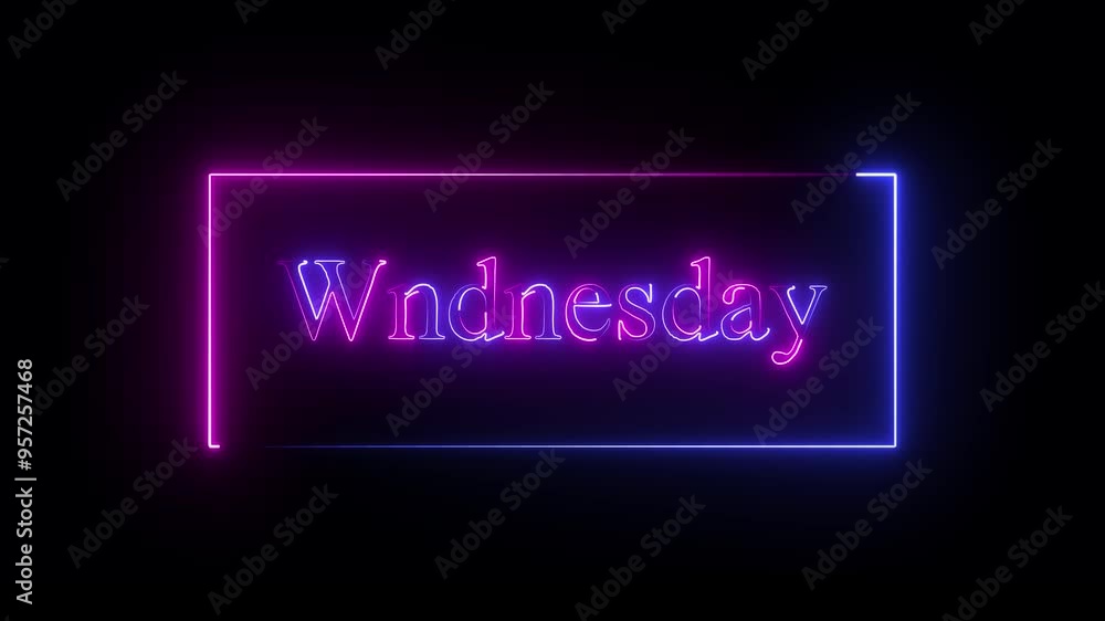 Colourful day name text icon animation on neon sing dark background. Colourful day name text icon animation on neon sing dark background.