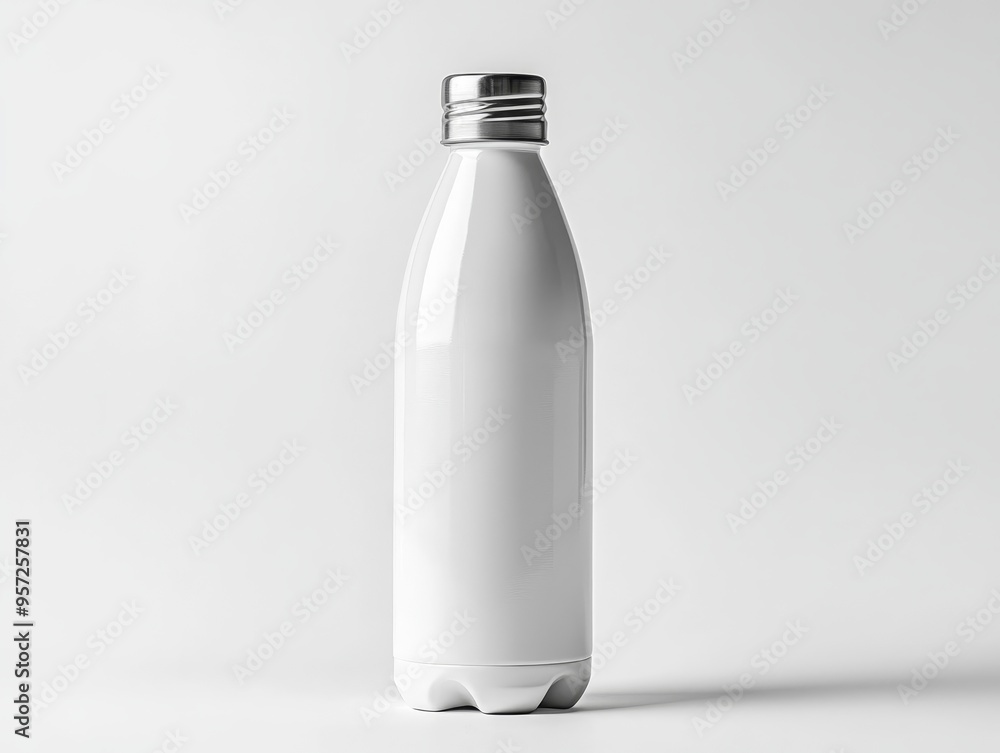 Minimalist White Water Bottle Mockup Centered Front View Smooth Surface Ready for Branding Bottle Mockup Minimalist White Water Bottle Mockup Centered Front View Smooth Surface Ready for Branding Bottle Mockup