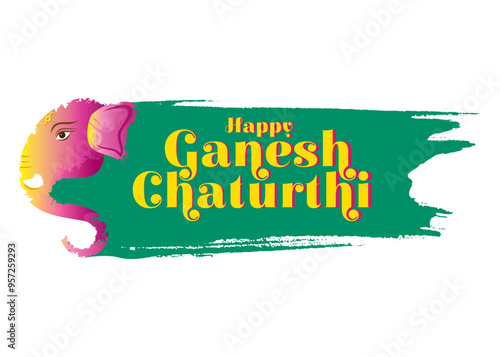 festive design for Ganesha Chaturthi, showing a colorful illustration of Lord Ganesha along with the text 