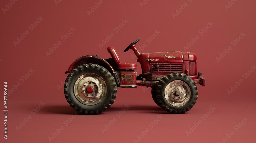 Tractor toy on maroon background Tractor toy on maroon background
