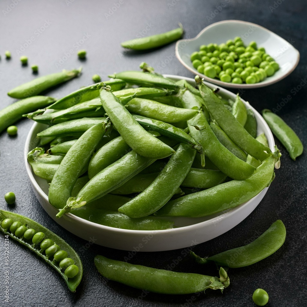 raw mangetout snow peas, AI generated