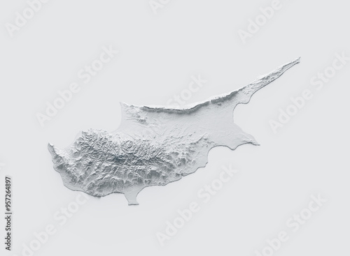 Cyprus Map Gray And White Shaded Relief Textured Map On White Background 3D Illustration photo