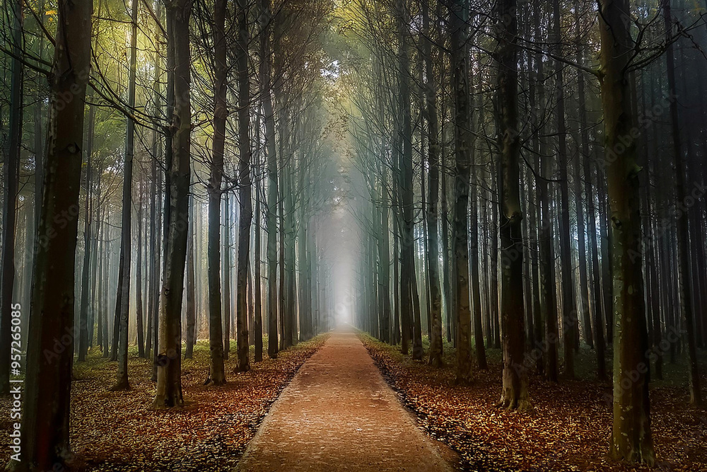 Fototapeta premium Camino rural en medio de un bosque otoñal