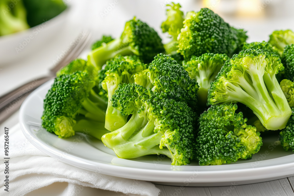 Bunch of green broccoli on white plate, healthy lifestyle and nutrition concept background. Bunch of green broccoli on white plate, healthy lifestyle and nutrition concept background.