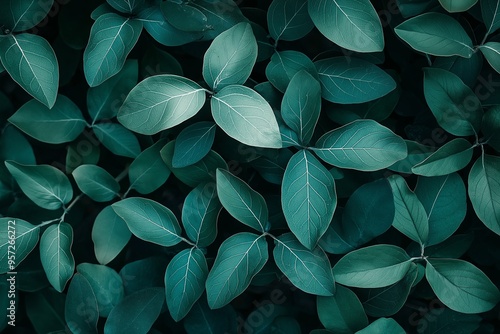 Wallpaper Mural A close-up view of green leaves showing detailed, intricate patterns, representing the beauty and complexity of natural life. Torontodigital.ca