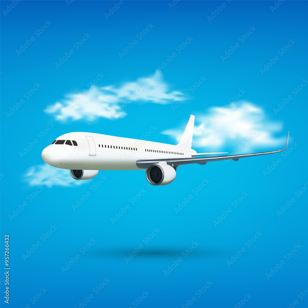 Obraz premium Airplane in the clouds. Travel concept, vector illustration