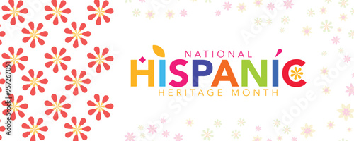 Hispanic heritage month. Vector web banner, poster, card for social media, networks. Greeting with national Hispanic heritage month text, Papel Picado pattern, perforated paper on black background.
