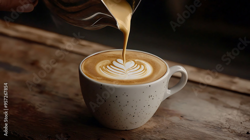 a flat white coffee being poured, creamy and smooth