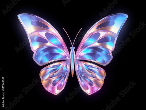 A stunning luminescent butterfly featuring vibrant colors and luminous patterns, perfect for nature and abstract art themes photo