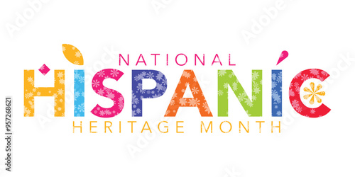 Hispanic heritage month. Vector web banner, poster, card for social media, networks. Greeting with national Hispanic heritage month text, Papel Picado pattern, perforated paper on black background.
