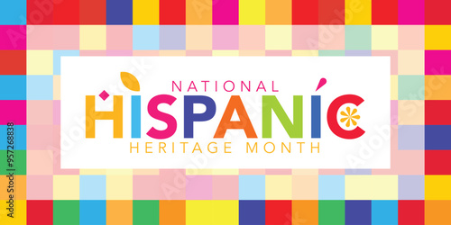 Hispanic heritage month. Vector web banner, poster, card for social media, networks. Greeting with national Hispanic heritage month text, Papel Picado pattern, perforated paper on black background.
