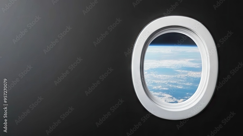 Fototapeta premium Stunning view of Earth from the space station's round window with vibrant horizon and starry background