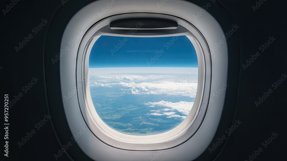 Stunning view of Earth from the space station's round window with vibrant horizon and starry background Stunning view of Earth from the space station's round window with vibrant horizon and starry background