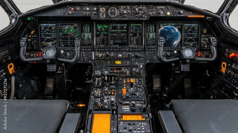 Fototapeta premium Exploring the moon: A futuristic spaceship control room with advanced displays and intricate technology