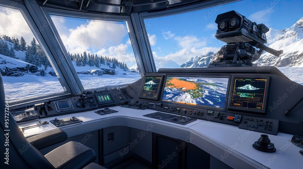 Exploring the moon: A futuristic spaceship control room with advanced displays and intricate technology Exploring the moon: A futuristic spaceship control room with advanced displays and intricate technology
