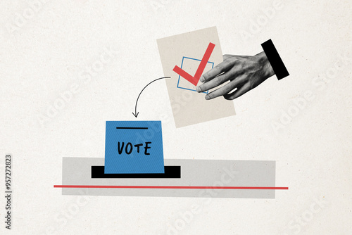 Fotografi Composite photo collage of hand throw ballot registration box arrow sign choice