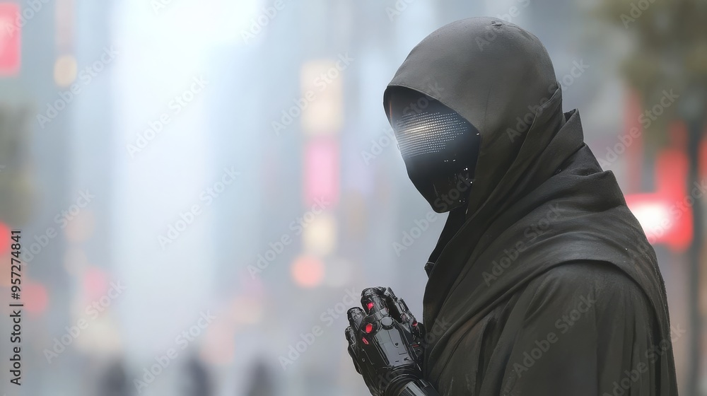 supehero character design concept stands in a futuristic cityscape featuring a misty background and vibrant neon lights during twilight supehero character design concept stands in a futuristic cityscape featuring a misty background and vibrant neon lights during twilight