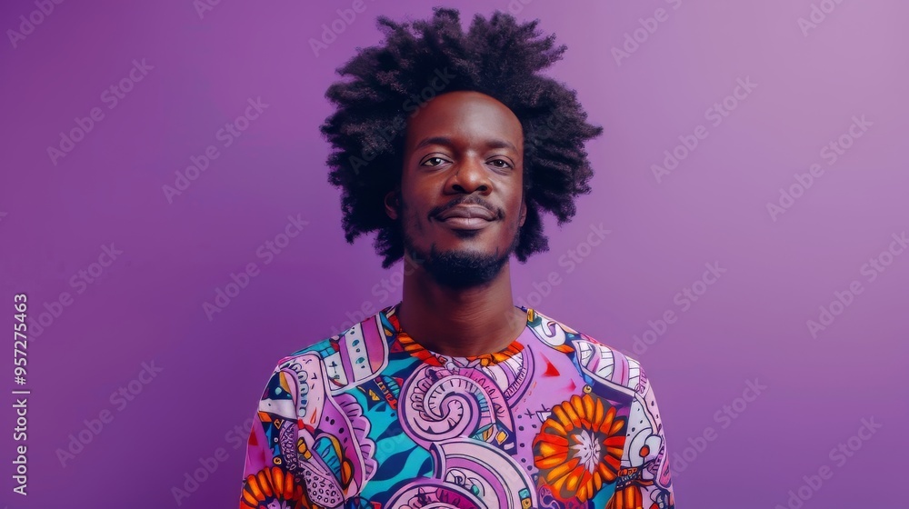 A beautiful Afro man wearing a colorful t-shirt A beautiful Afro man wearing a colorful t-shirt