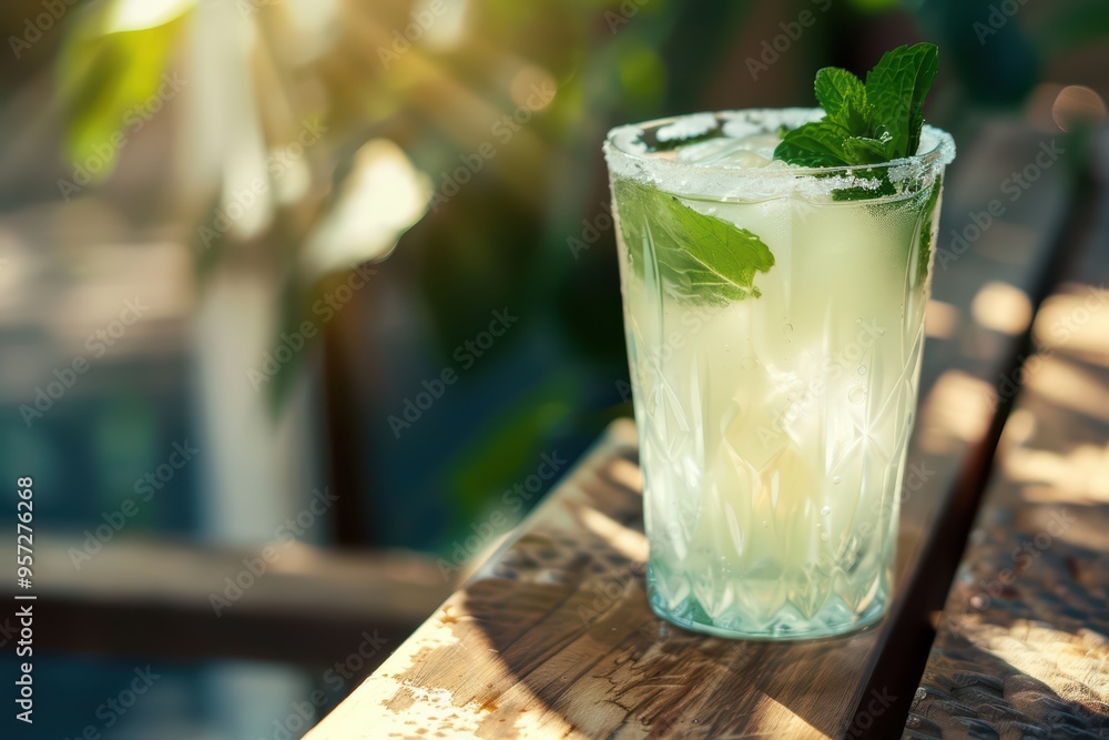 Refreshing cocktail with mint leaves served in a stylish glass, perfect for summer gatherings and outdoor relaxation. Refreshing cocktail with mint leaves served in a stylish glass, perfect for summer gatherings and outdoor relaxation.