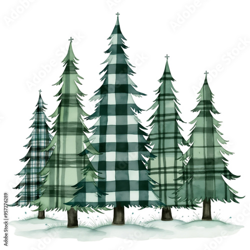 A group of Christmas trees with various patterns and colors