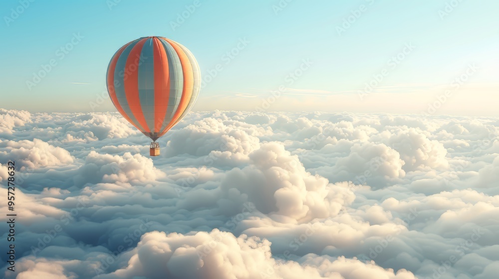 A vibrant hot air balloon floating above the clouds. Freedom concept A vibrant hot air balloon floating above the clouds. Freedom concept