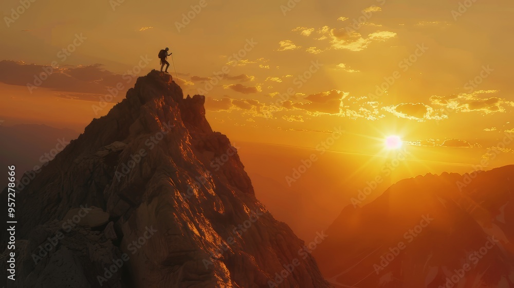 A climber reaching the summit of a mountain. Freedom concept A climber reaching the summit of a mountain. Freedom concept