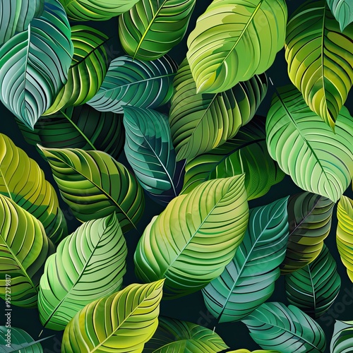 Wallpaper Mural Vibrant Green Tropical Leaves Pattern Torontodigital.ca
